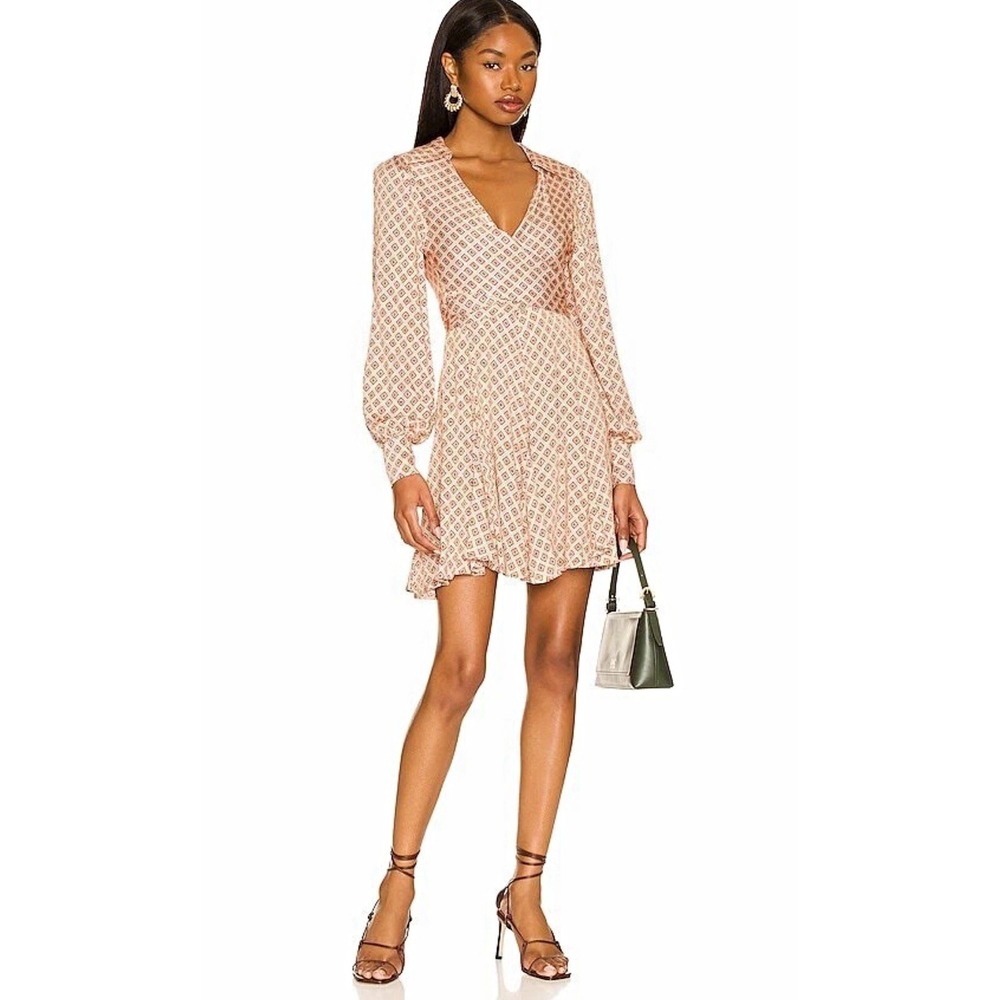 Free People Womens Sz S Ivory Orange Teal Geo Wrap Mini Dress Open Back NWT